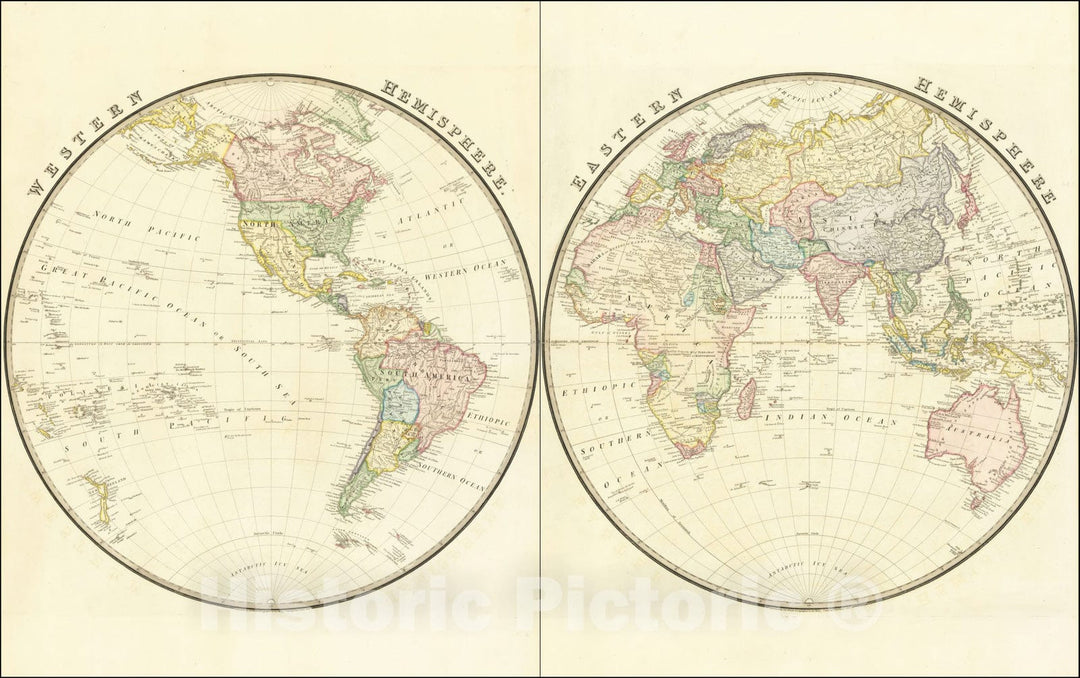 Historic Map : Western Hemisphere (and) Eastern Hemisphere, 1832, 1832, William Faden, Vintage Wall Art