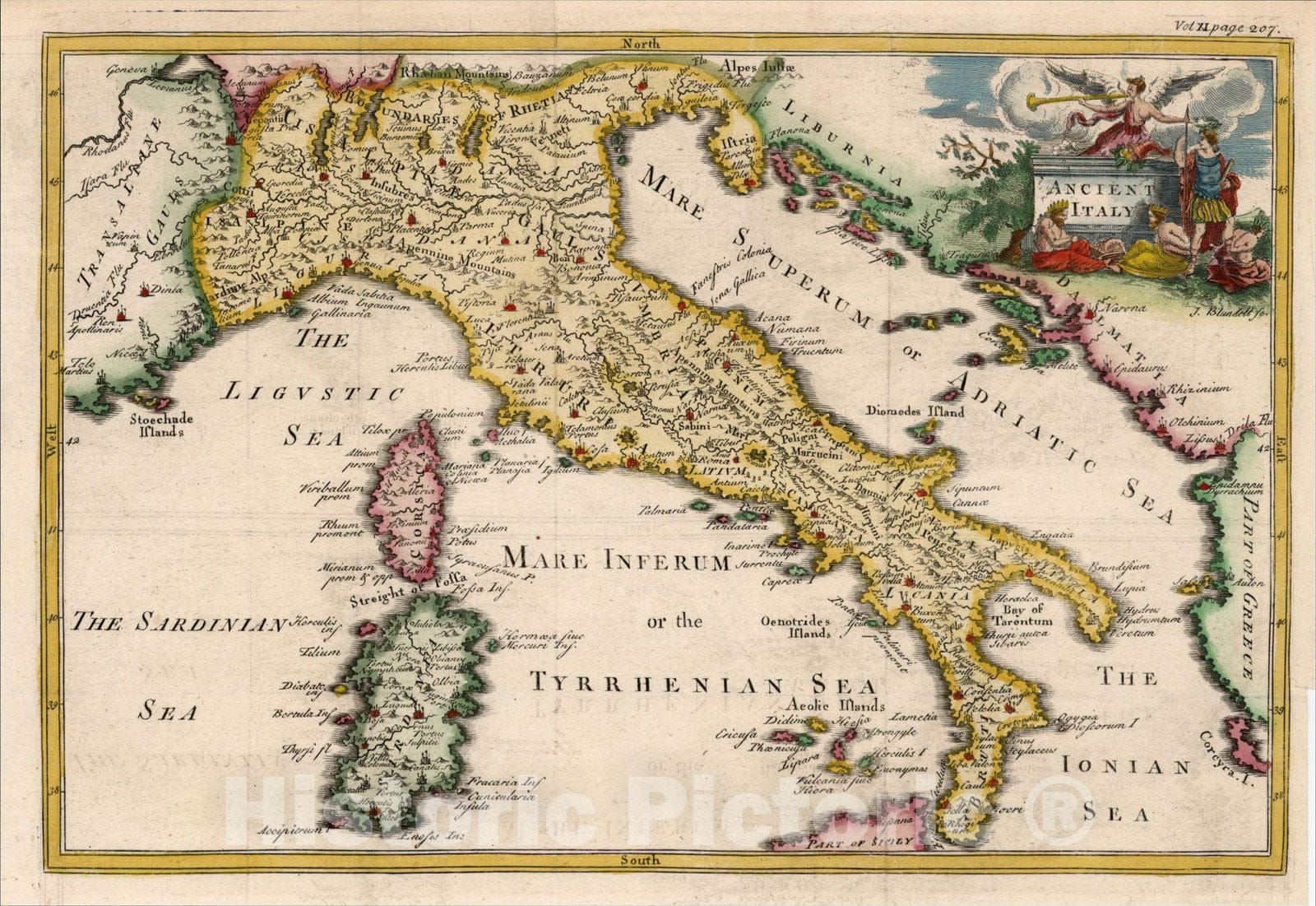 Historic Map : Ancient Italy, c1720, J. Blundell, Vintage Wall Art