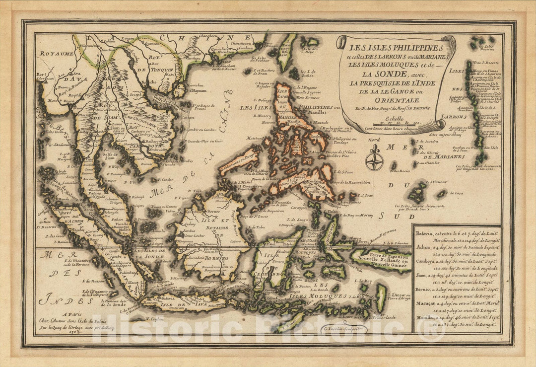 Historic Map : Les Isles Philippines et celles Des Larrons ou de Marianes Les Isles Moluquest et de La Sonde, 1702, Nicolas de Fer, Vintage Wall Art