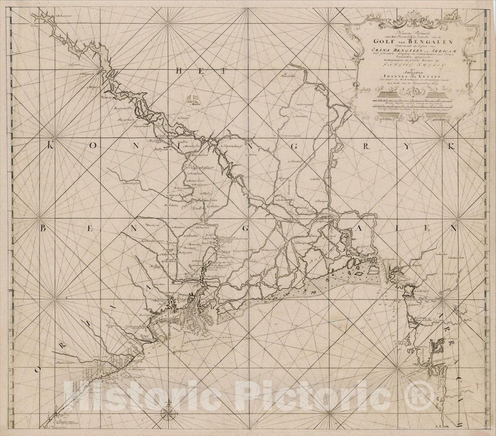 Historic Map : Nieuwe Paskaart van het Noordelijkste Gedeelte van de Golf van Bengalen Vertoonende de Custen van Orixa bengalen en Arracam, c1750, , Vintage Wall Art