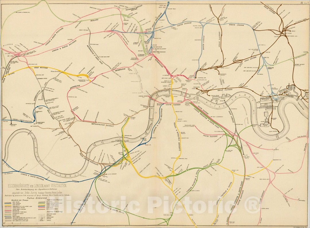 Historic Map : London Underground and Railway Map, 1876, , Vintage Wall Art