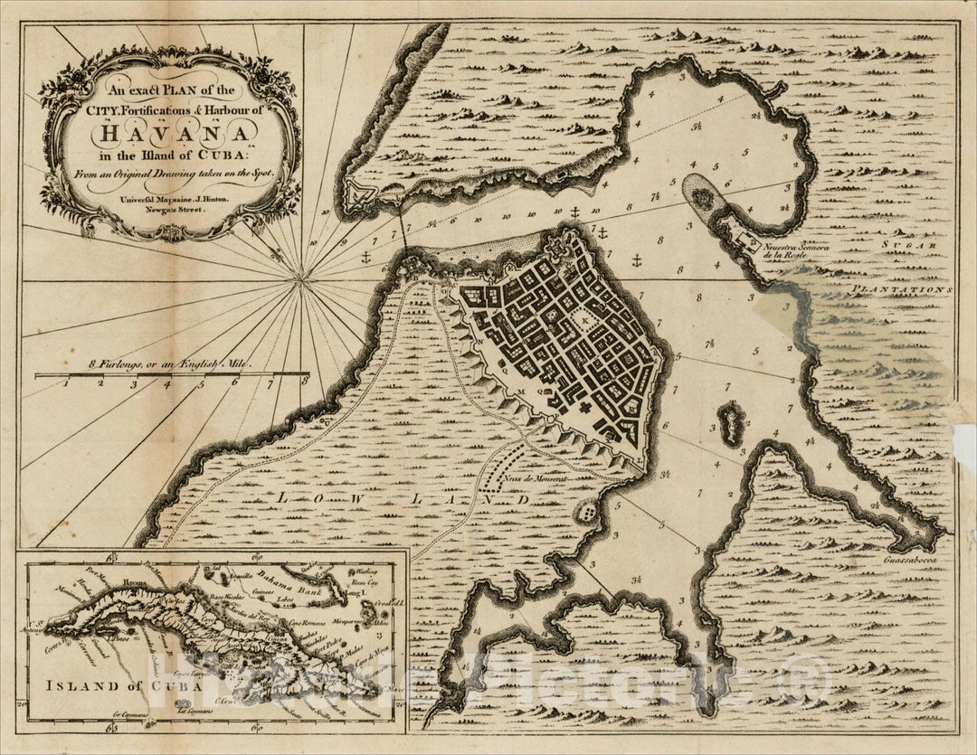 Historic Map : An exact Plan of the City, Fortifications & Harbour of Havana in the Island of Cuba: From an Original Drawing taken on the Spot, 1762, , Vintage Wall Art