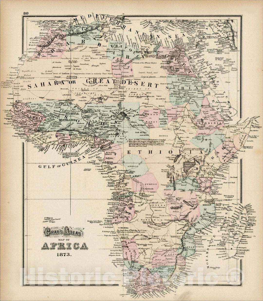 Historic Map : Gray's Atlas Map of Africa 1873., 1873, OW Gray, Vintage Wall Art