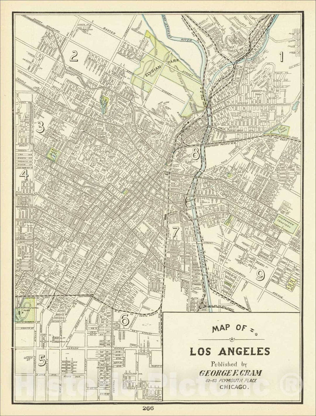 Historic Map : Map of Los Angeles, 1899, George F. Cram, v1, Vintage Wall Art