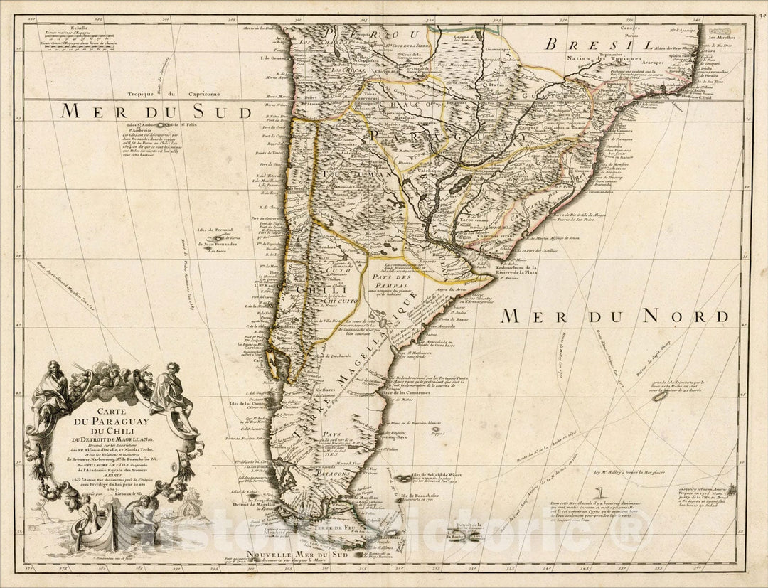 Historic Map : Carte du Paraguay du Chili du Detroit De Magellan &c., 1703, 1703, Guillaume De L'Isle, Vintage Wall Art