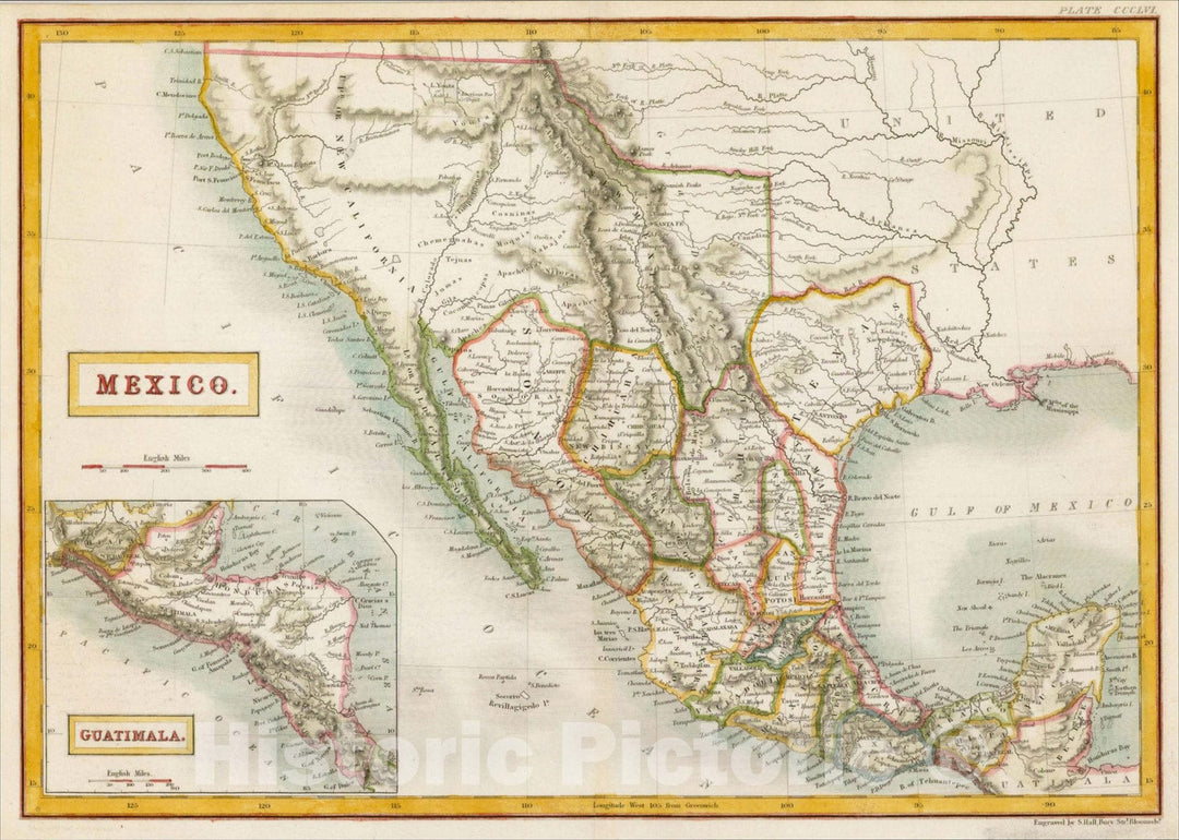 Historic Map : Mexico [Republic of Texas], c1844, Sidney Hall, v1, Vintage Wall Art