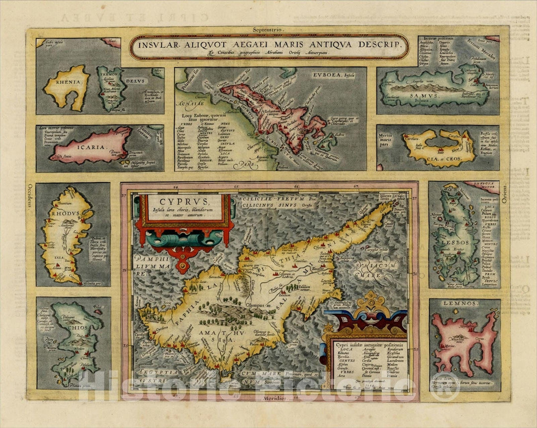 Historic Map : Insular Aliquot Aegaei Maris Antiqua Descrip, (Large Cyprus Inset), 1609, , Vintage Wall Art