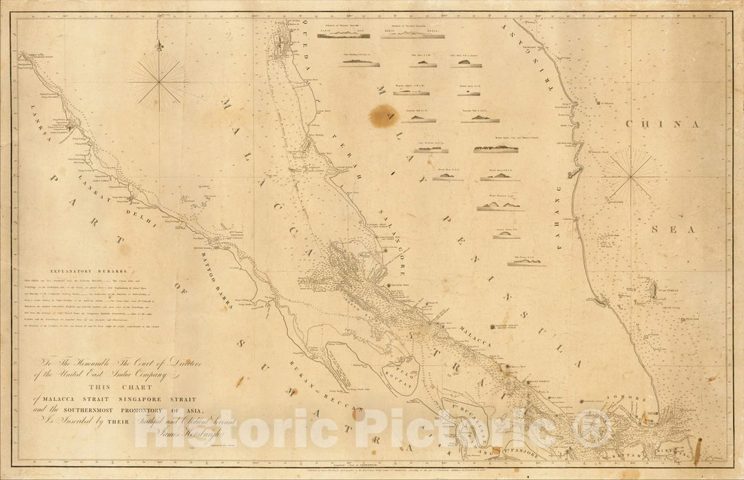 Historic Map : Chart of Malacca Strait Singapore Strait and the Southernmost Promontory of Asia, 1847, James Horsburgh, Vintage Wall Art