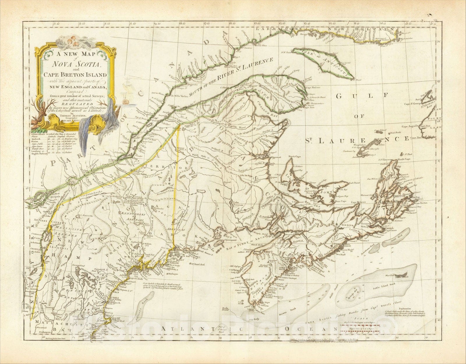 Historic Map : A New Map of Nova Scotia and Cape Breton Island with the adjacent parts of New England and Canada, 1775, Thomas Jefferys, Vintage Wall Art