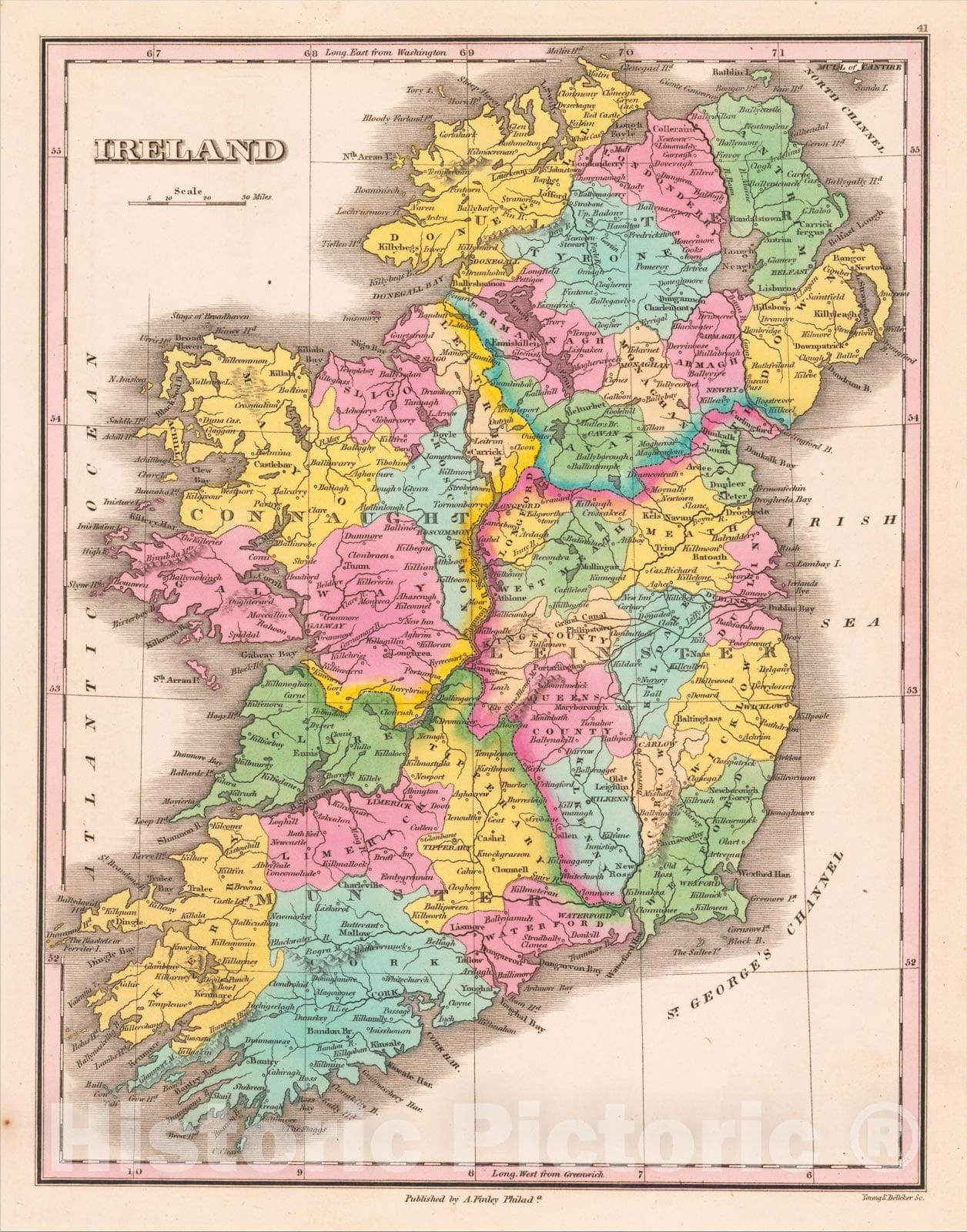 Historic Map : Ireland, 1830, Anthony Finley, Vintage Wall Art