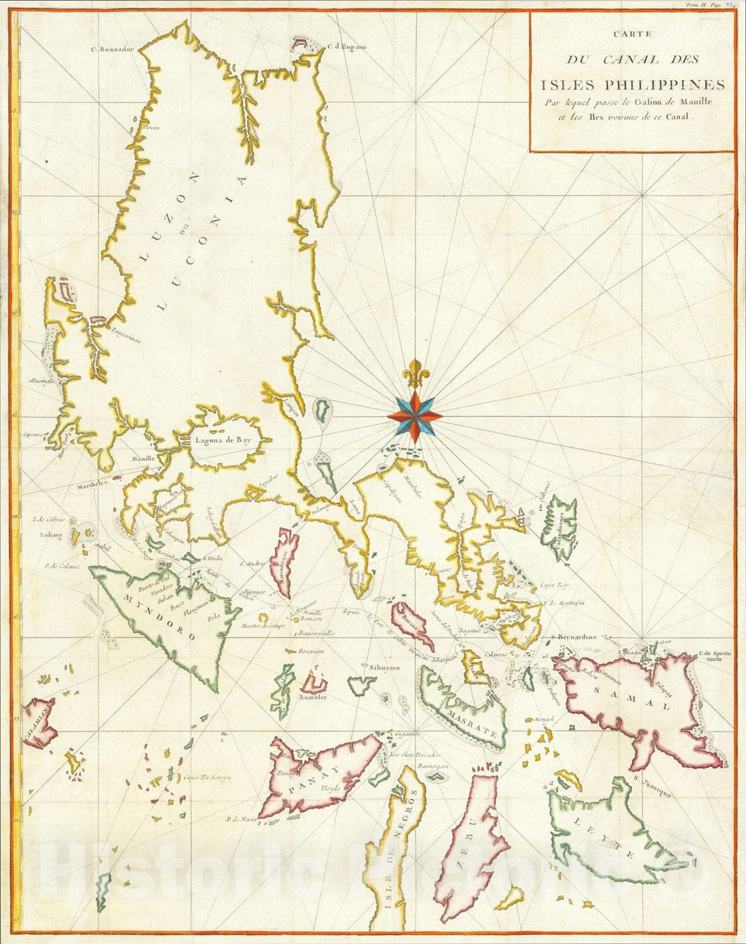 Historic Map : Carte du Canal des Isles Philippines Par leque passe le Galion de Manille. Et les Iles voisines de ce canal., 1748, George Anson, Vintage Wall Art