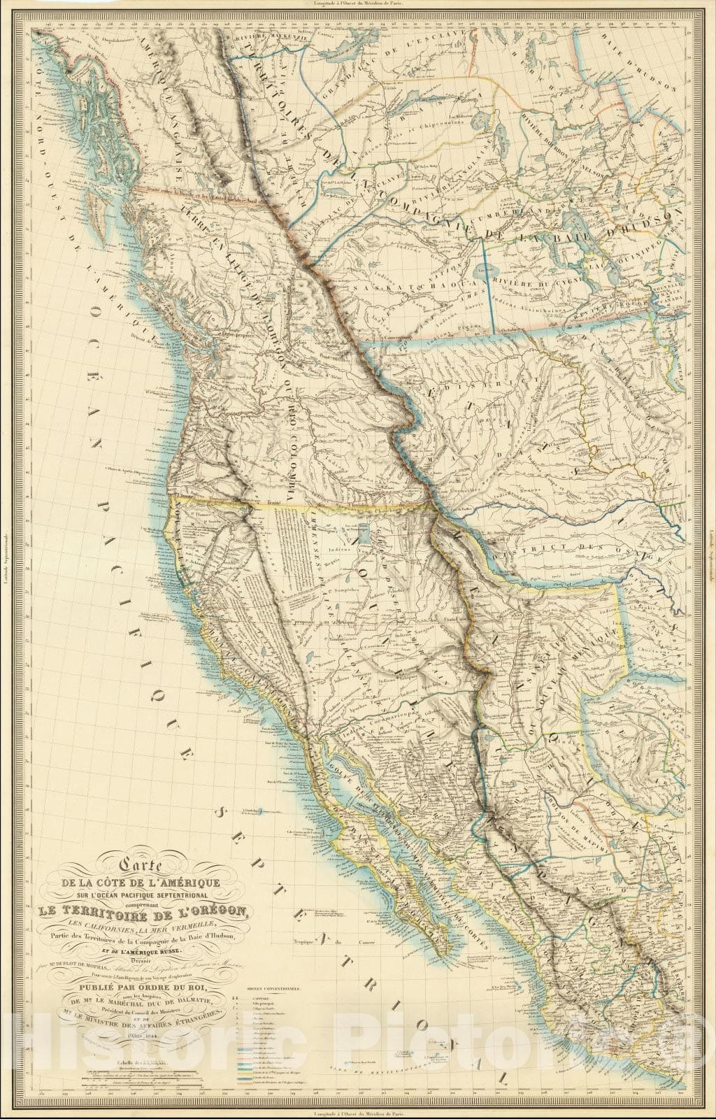 Historic Map : Carte de la Cote De L'Amerique Sur L'Ocean Pacifique Septentrional compretant Le Territoire de L'Oregon, Les Californies Republic of Texas, 1844, Vintage Wall Art