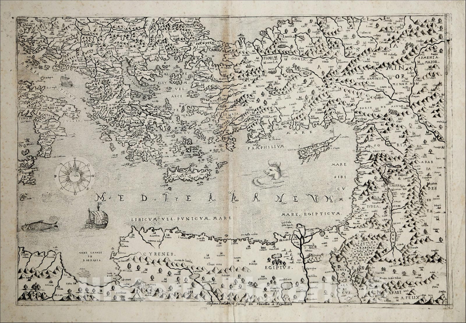 Historic Map : [Eastern Mediterranean], c1570, Stefano Scolari, Vintage Wall Art