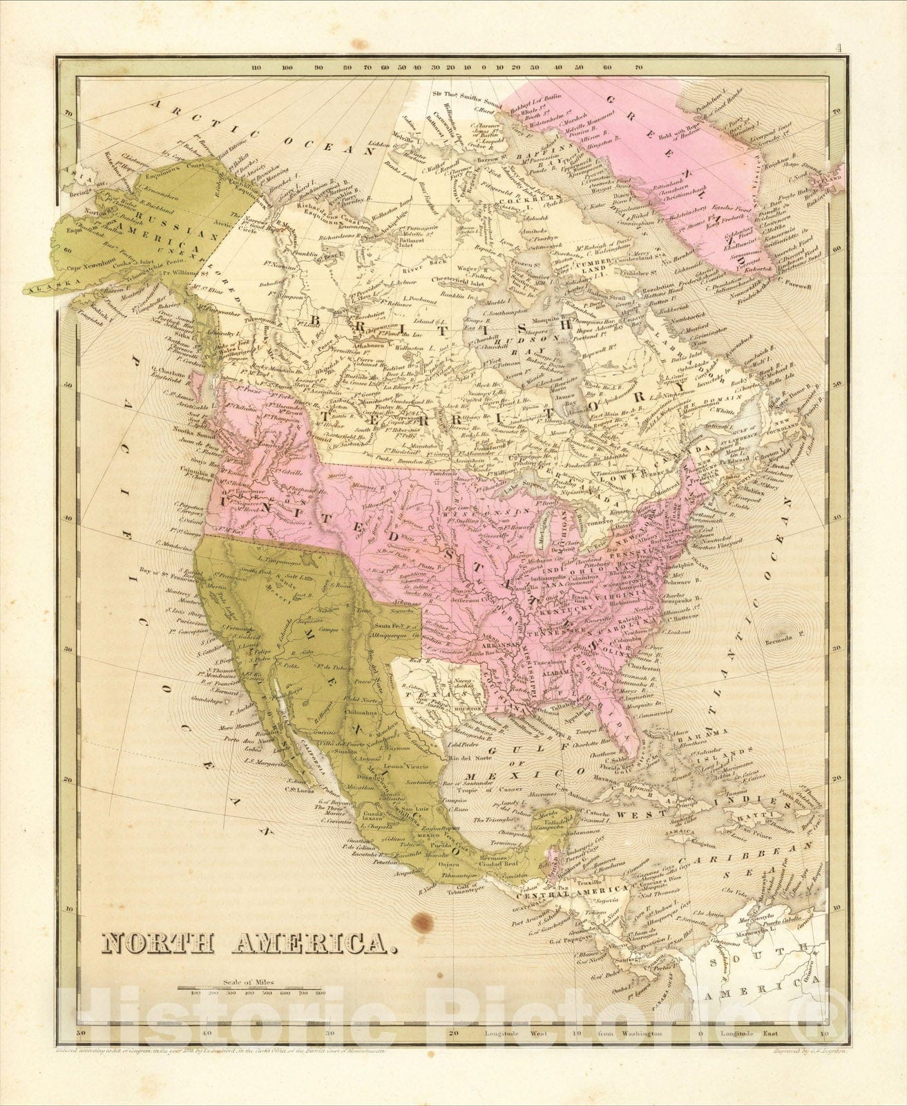 Historic Map : North America, 1841, Thomas Gamaliel Bradford, Vintage Wall Art