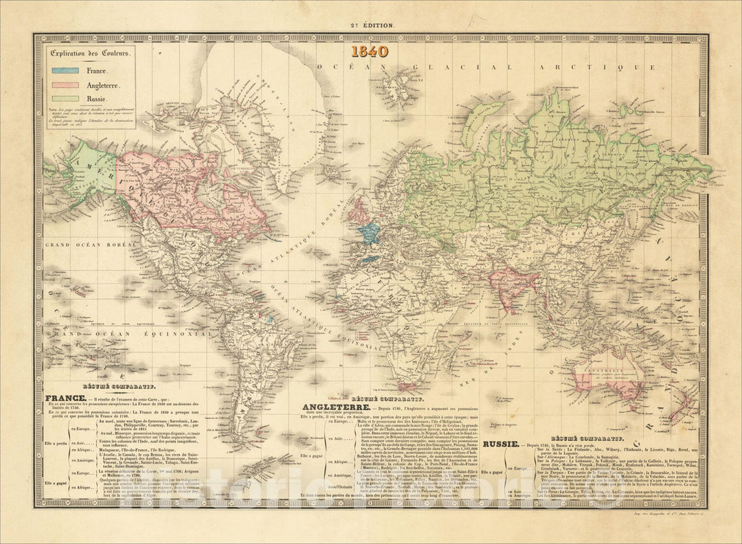 Historic Map : [World Map] 1840, 1840, Kaeppelin, Vintage Wall Art