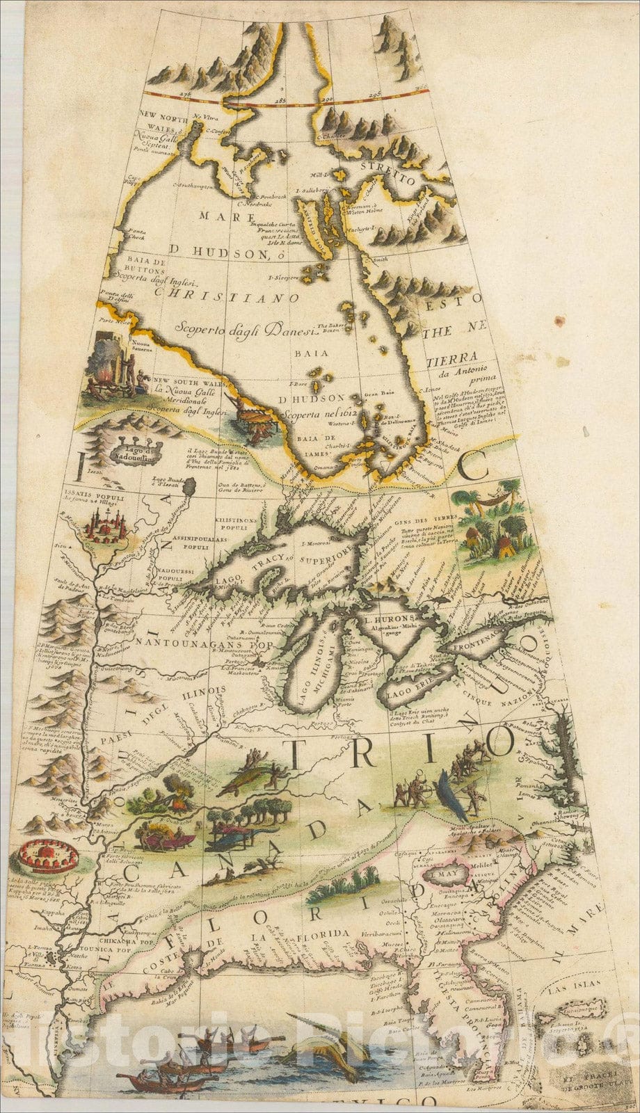 Historic Map : Globe Gore [Great Lakes, Florida, Gulf Coast, Texas, Mississippi River, Chesapeake, etc], c1688, Vincenzo Maria Coronelli, Vintage Wall Art