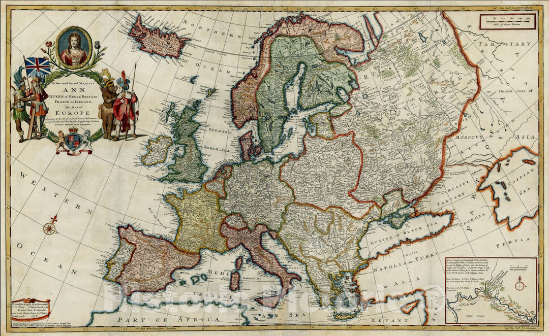 Historic Map : Map of Europe Europe According to the Most Exact Observations, c1708, Herman Moll, Vintage Wall Art