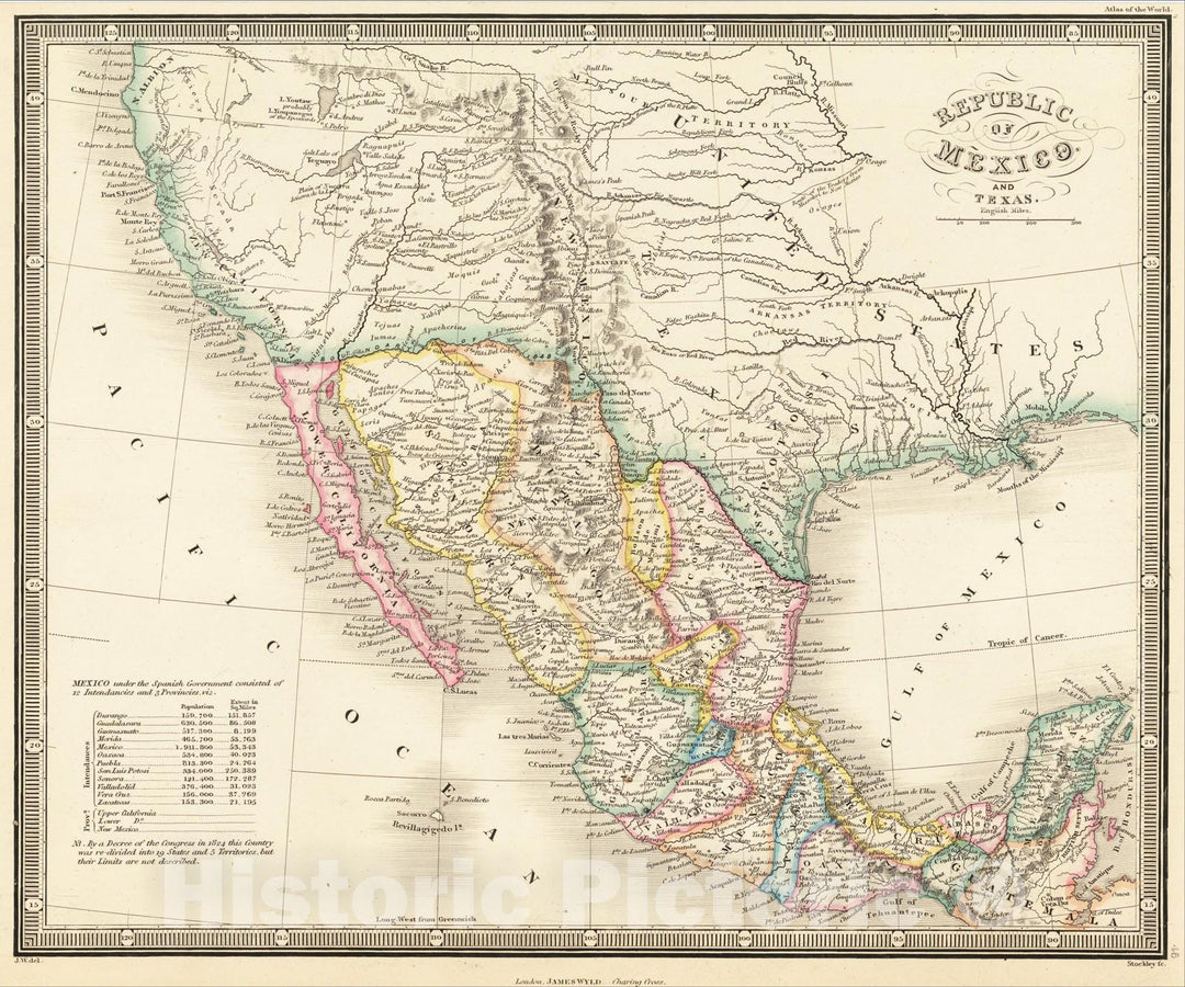 Historic Map : Republic of Texas and Mexico, 1836, James Wyld, v1, Vintage Wall Art