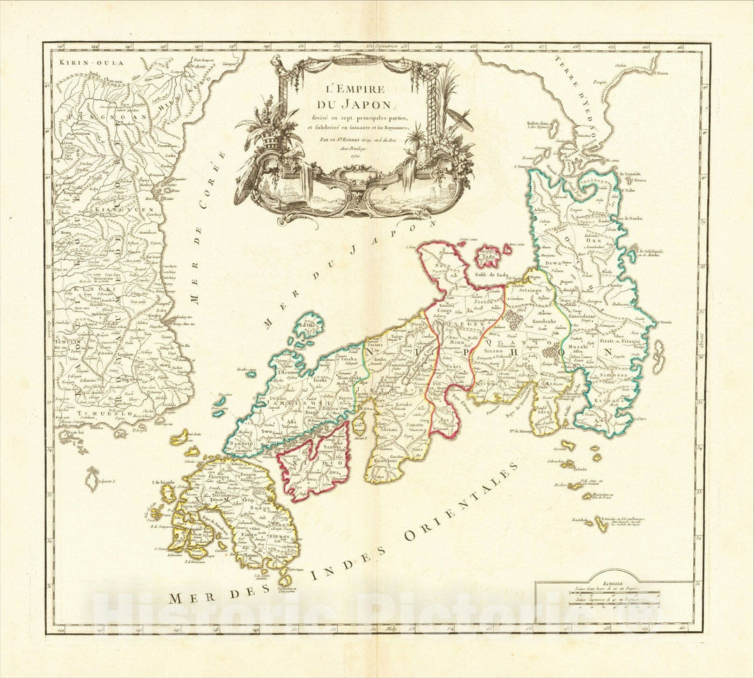 Historic Map : L'Empire du Japon divise en sept principales parties, et subdivise en soixante et six Royaumes, 175 (Sea of Korea), c1750, Vintage Wall Art