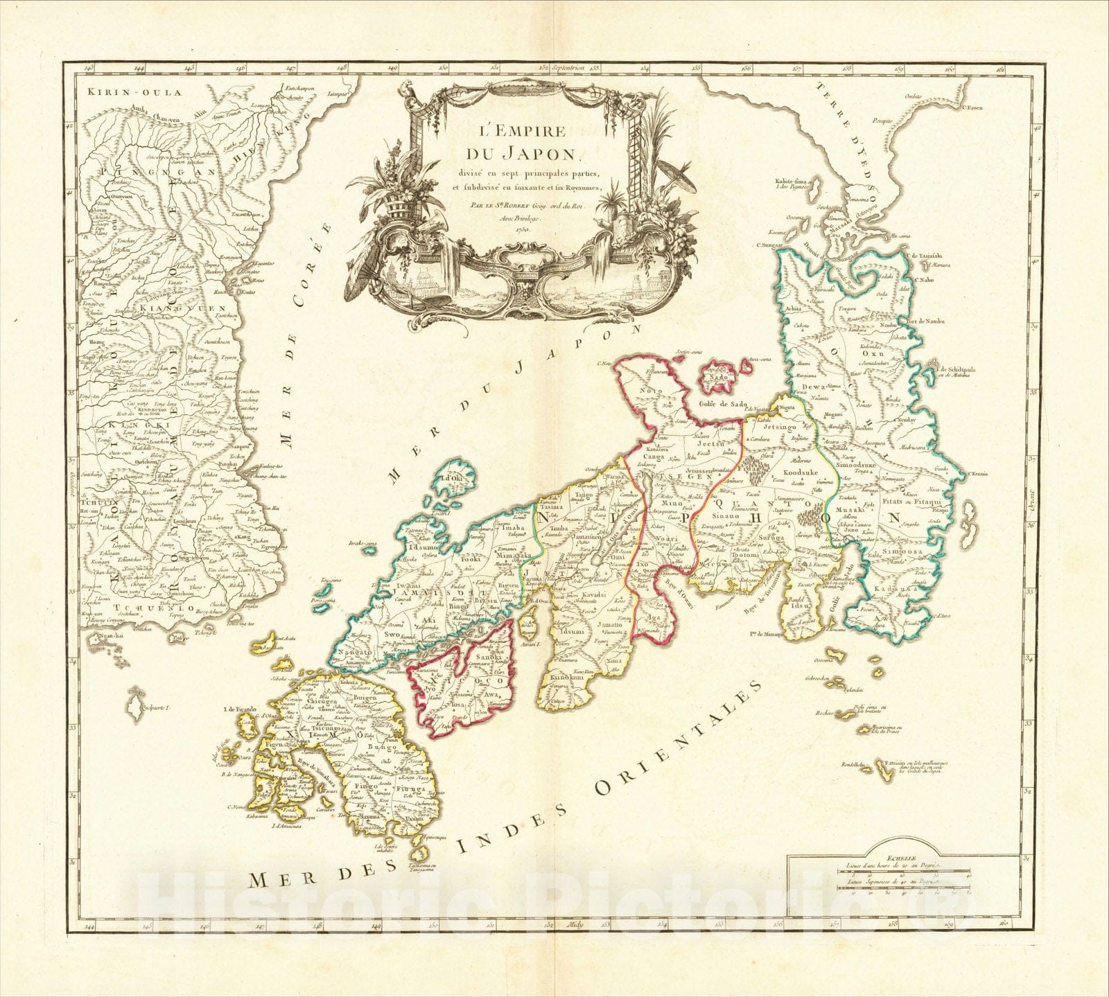 Historic Map : L'Empire du Japon divise en sept principales parties, et subdivise en soixante et six Royaumes, 175 (Sea of Korea), c1750, Vintage Wall Art