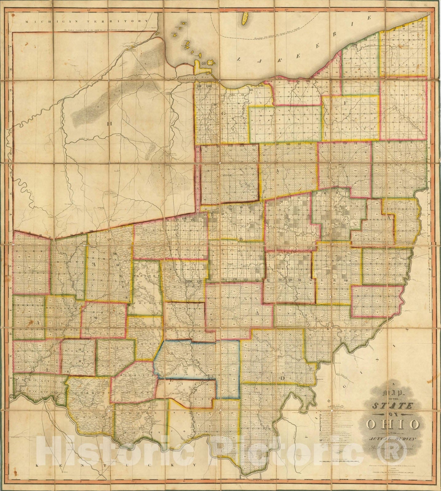 Historic Map : A Map of the State of Ohio from Actual Survey By A. Hough and C. Bourne, 1815, , Vintage Wall Art