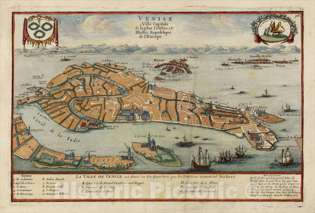 Historic Map : Venise Ville Capitale de la plus Celebre et Illustre Republique de l'Europe, 1705, Nicolas de Fer, Vintage Wall Art