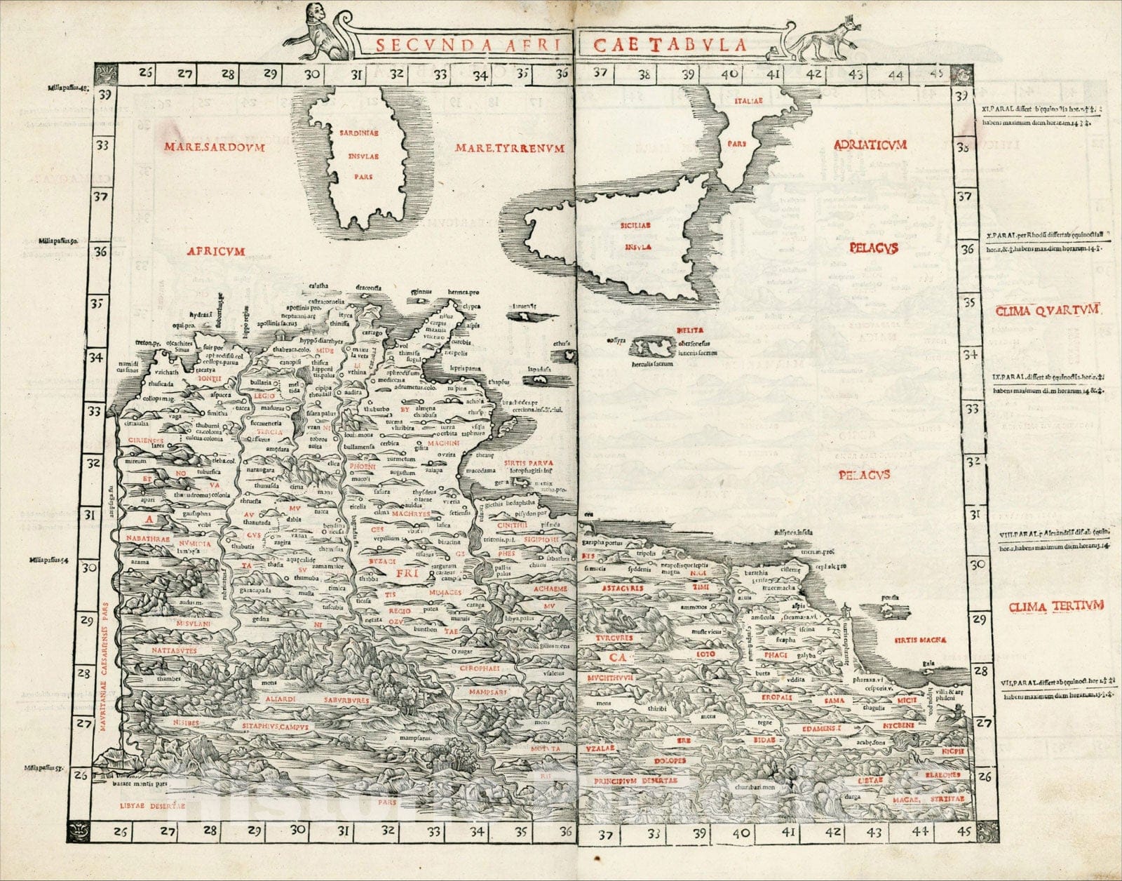 Historic Map : Secunda Africa Tabula [Tunisia, Lybia, Sicily and Sardinia], 1511, , Vintage Wall Art