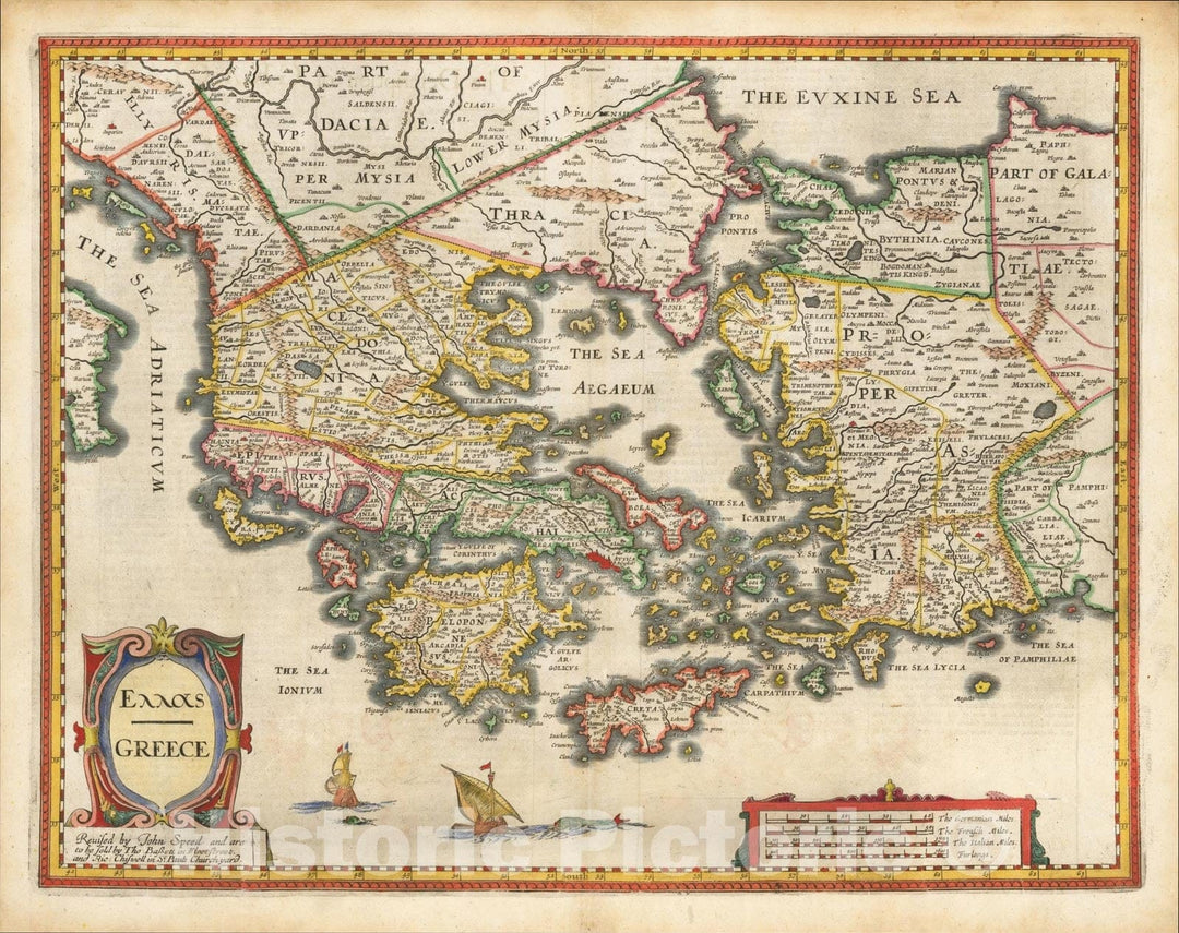 Historic Map : Greece, 1676, John Speed, Vintage Wall Art