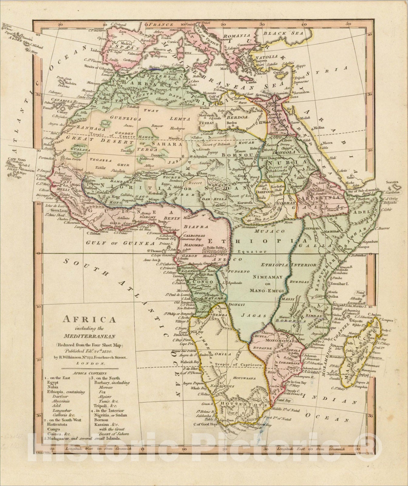 Historic Map : Africa including the Mediterranean (Reduced from the Four Sheet Map), 18, 1809, Robert Wilkinson, v2, Vintage Wall Art