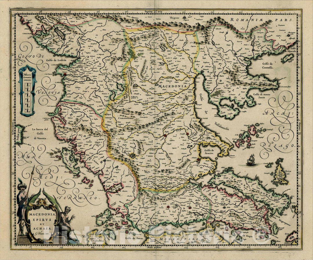 Historic Map : Macedonia Epirus et Achaia, c1659, Willem Janszoon Blaeu, Vintage Wall Art