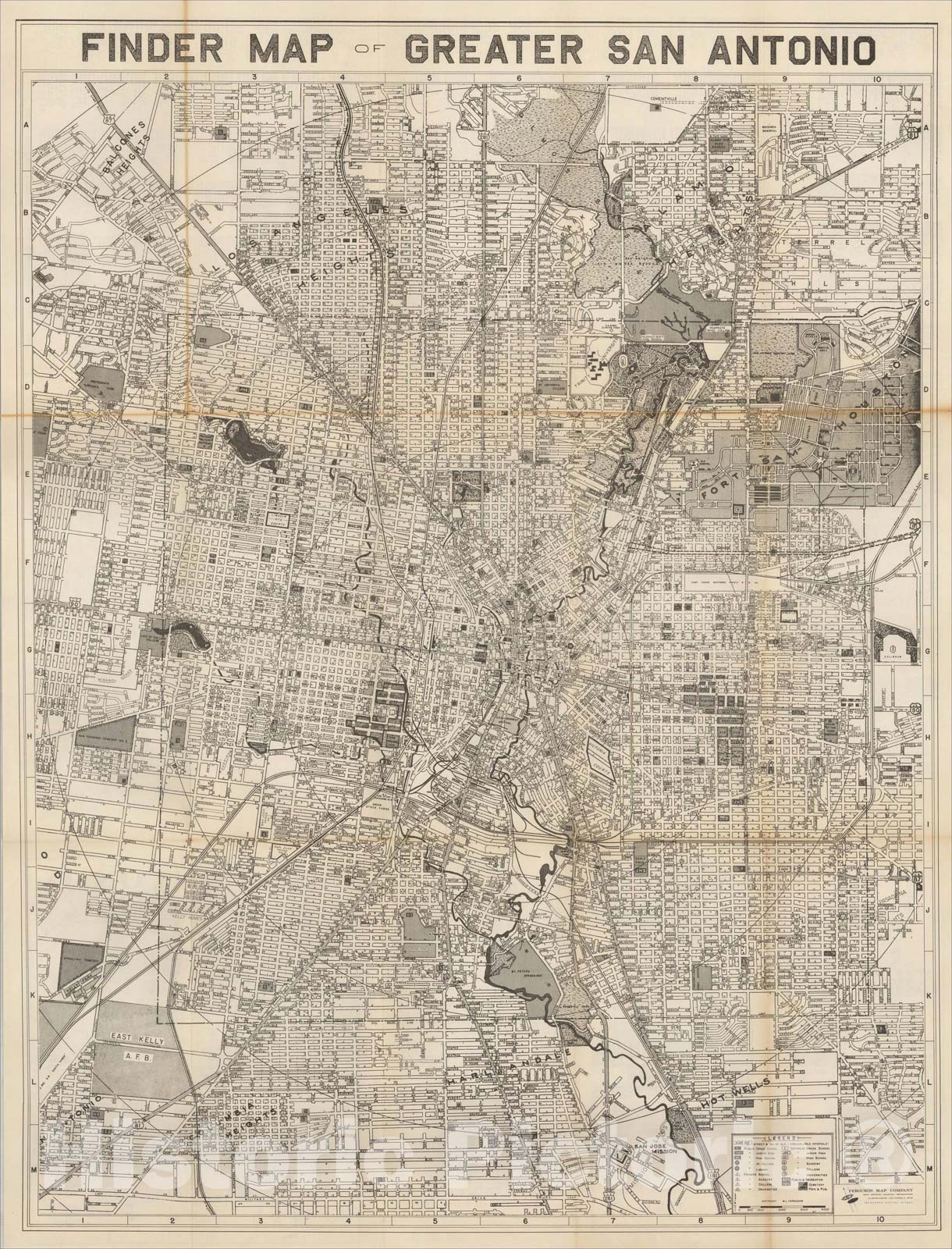 Historic Map : Finder Map of Greater San Antonio, c1950, M. L. Ferguson, Vintage Wall Art