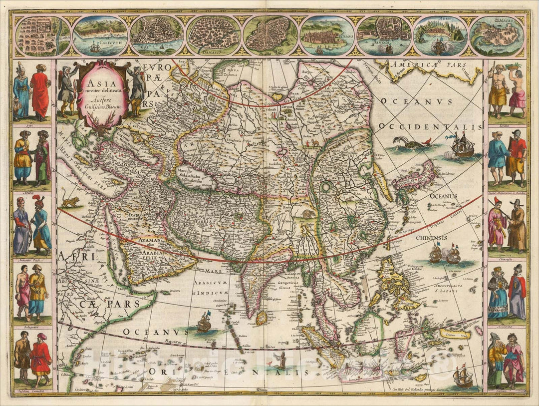 Historic Map : Asia Noviter Delineata, c1635, Willem Janszoon Blaeu, Vintage Wall Art