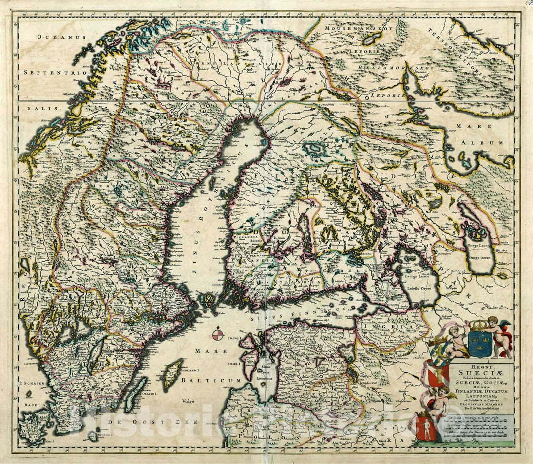 Historic Map : Regni Sueciae Tabula Generalis, divisa in Sueciae, Gotiae, Regna Finlandiae Ducatum Lapponiam, c1688, , Vintage Wall Art