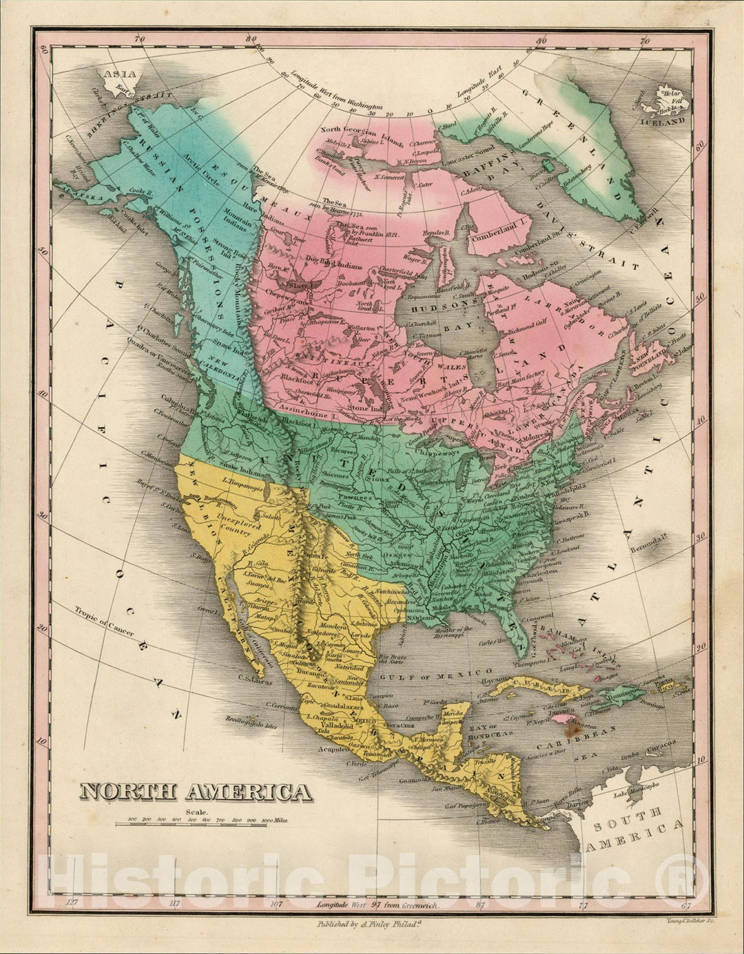 Historic Map : North America, 1824, Anthony Finley, v1, Vintage Wall Art