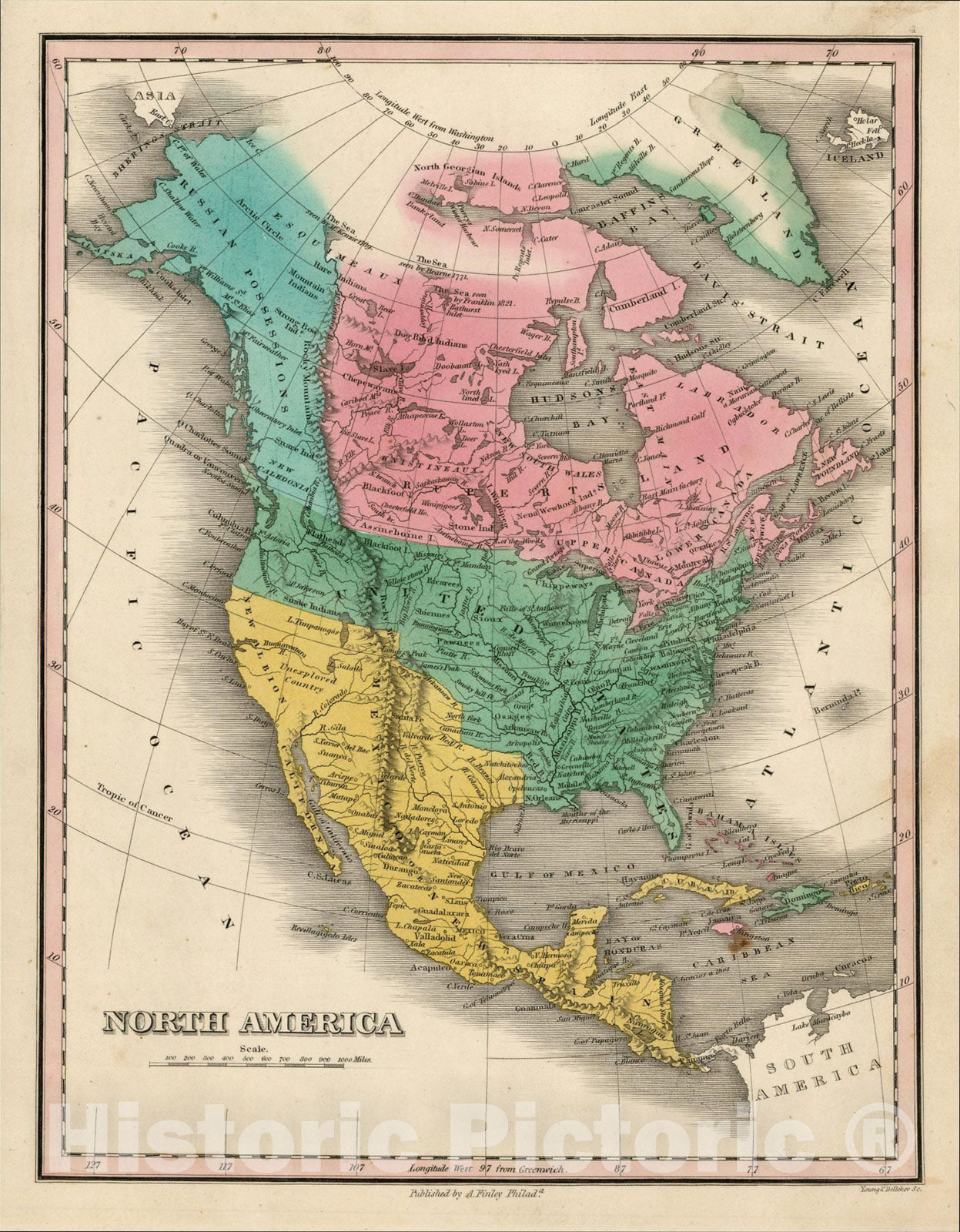 Historic Map : North America, 1824, Anthony Finley, v1, Vintage Wall Art