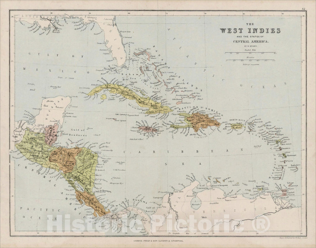 Historic Map : The West Indies and the States of Central America, c1860, , Vintage Wall Art