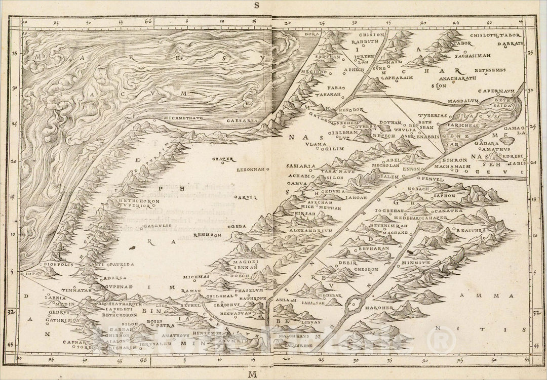 Historic Map : (Sea of Galilee, Haifa, Tel Aviv, Jordan River, Jerusalem), 1532, Jacob Ziegler, Vintage Wall Art