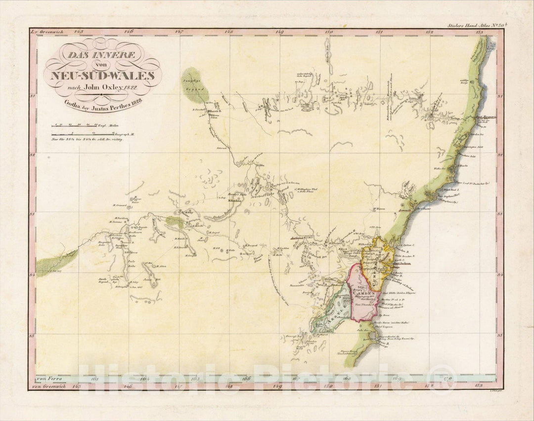 Historic Map : Das Innere von Neu-Sud-Wales nach John Oxley 1822, 1828, 1828, Justus Perthes, Vintage Wall Art