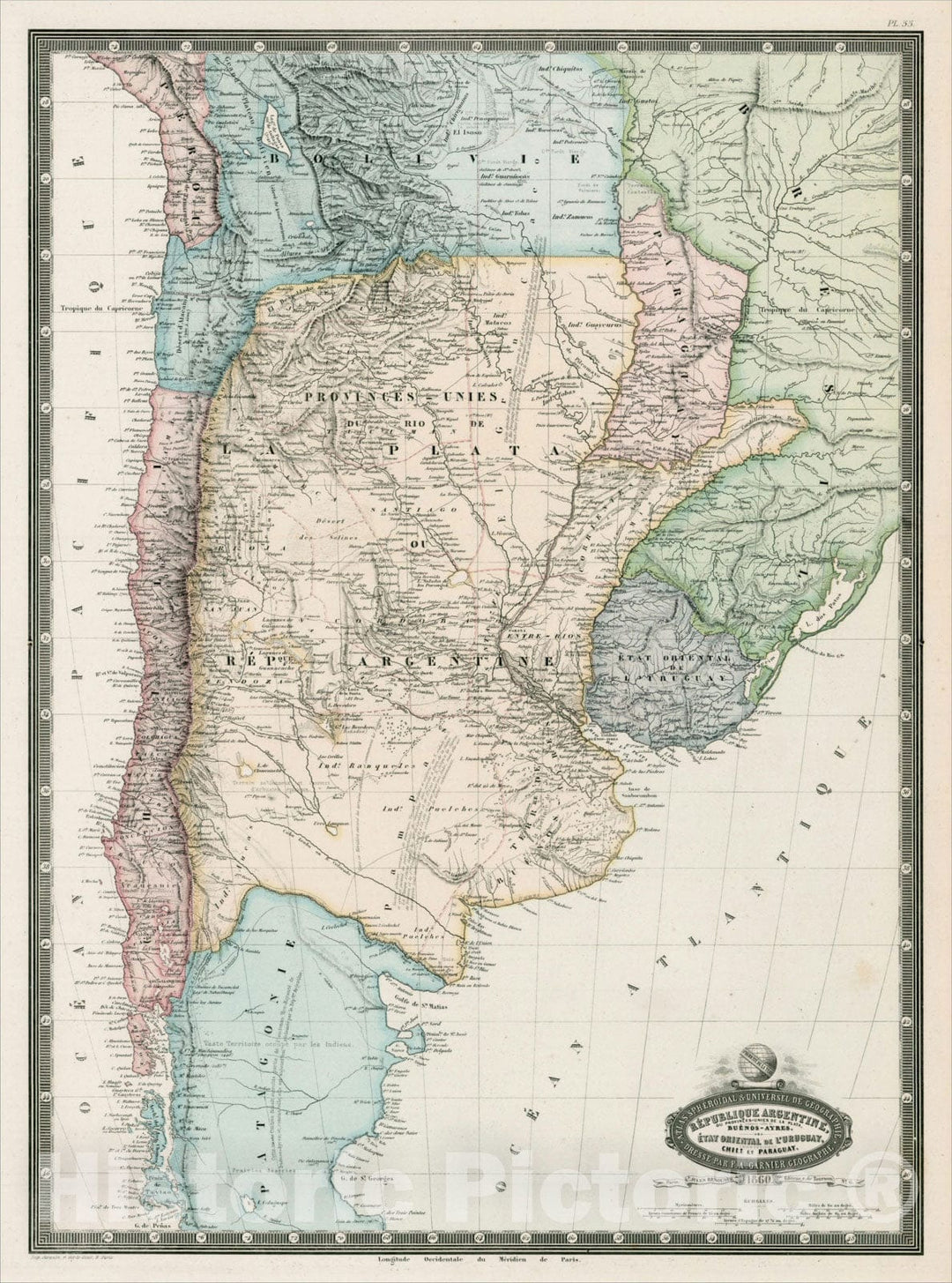 Historic Map : Republique Argentine Du Provinces-Unis De La Plata, Buenos-Ayres, Etat Oriental De L'Uruguay, Chile et Paraguay, 186, 1861, F.A. Garnier, Vintage Wall Art