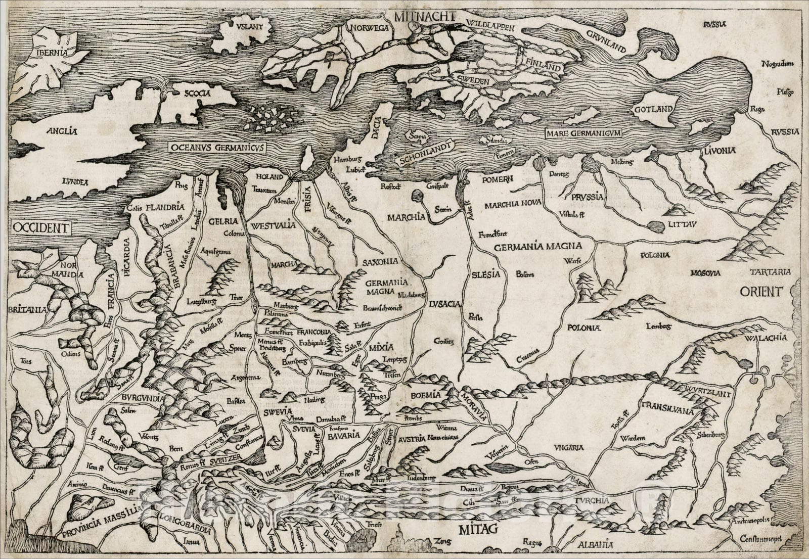 Historic Map : [Central and Northern Europe], 1493, , Vintage Wall Art