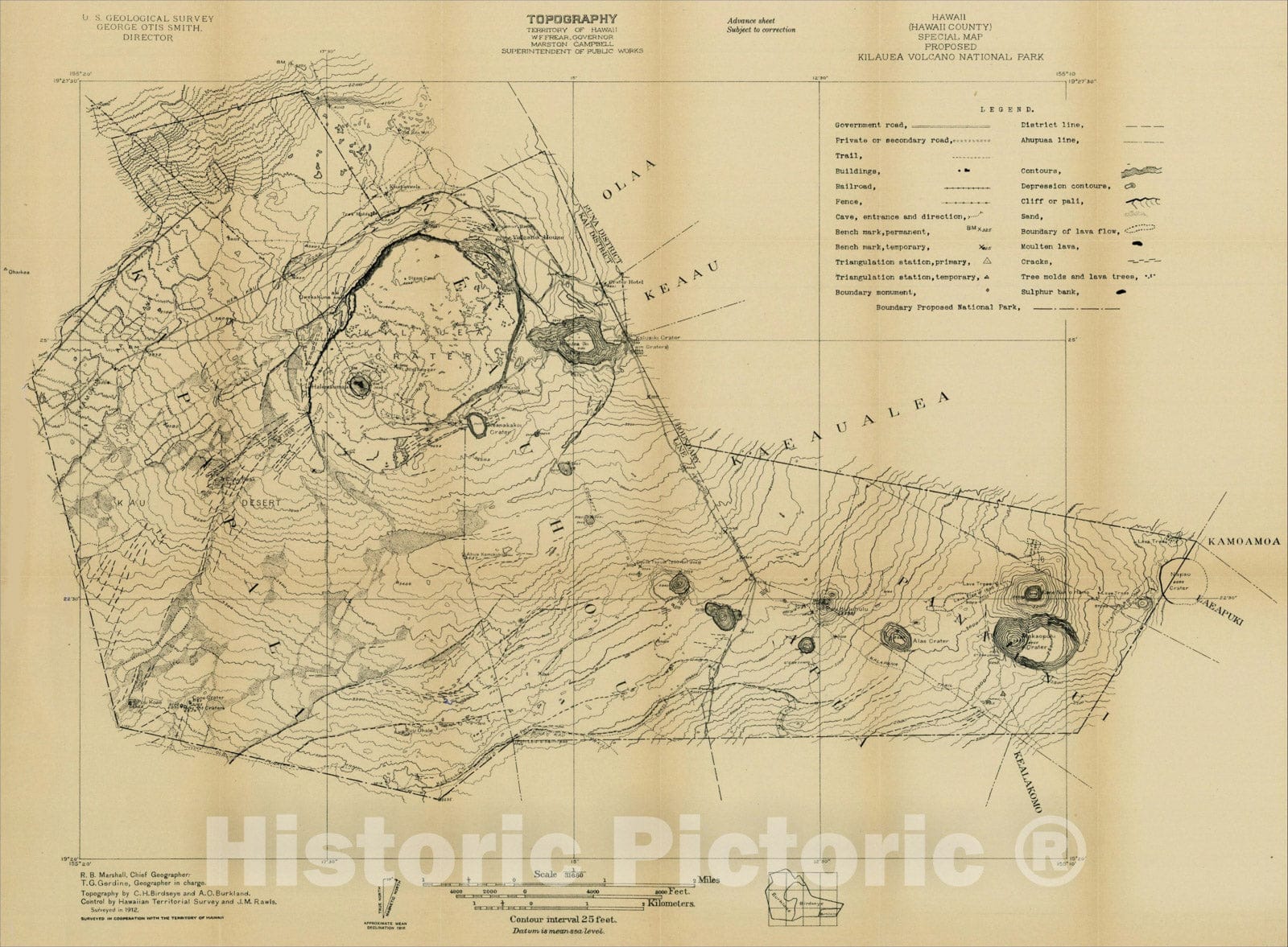 Historic Map : Special Map Proposed Kilauea Volcano National Park, c1912, U.S. Geological Survey, Vintage Wall Art