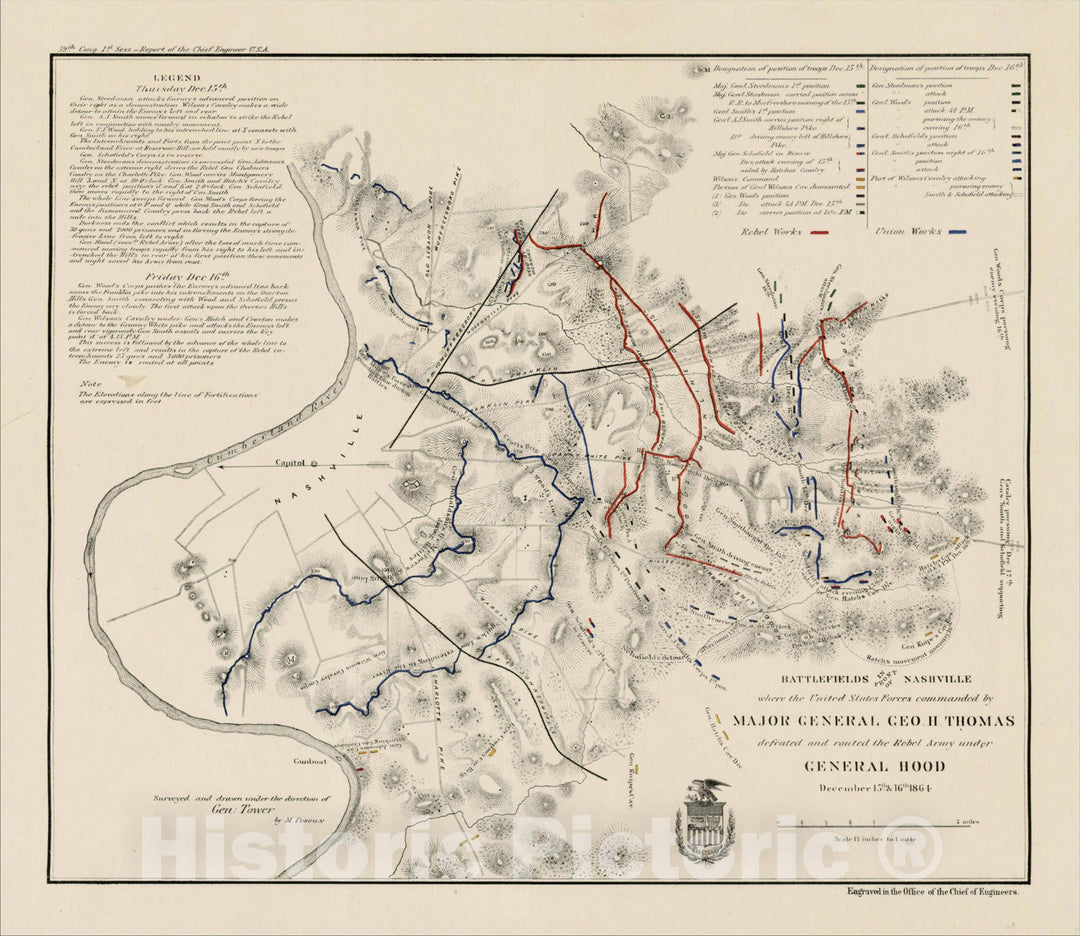 Historic Map : Battlefields in Front of Nashville where the United States Forces commanded, 1866, , Vintage Wall Art