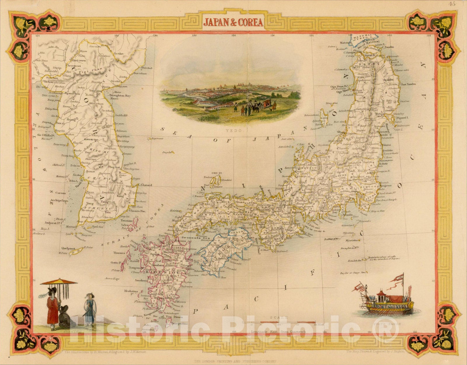 Historic Map : Japan & Corea, 1851, John Tallis, v4, Vintage Wall Art