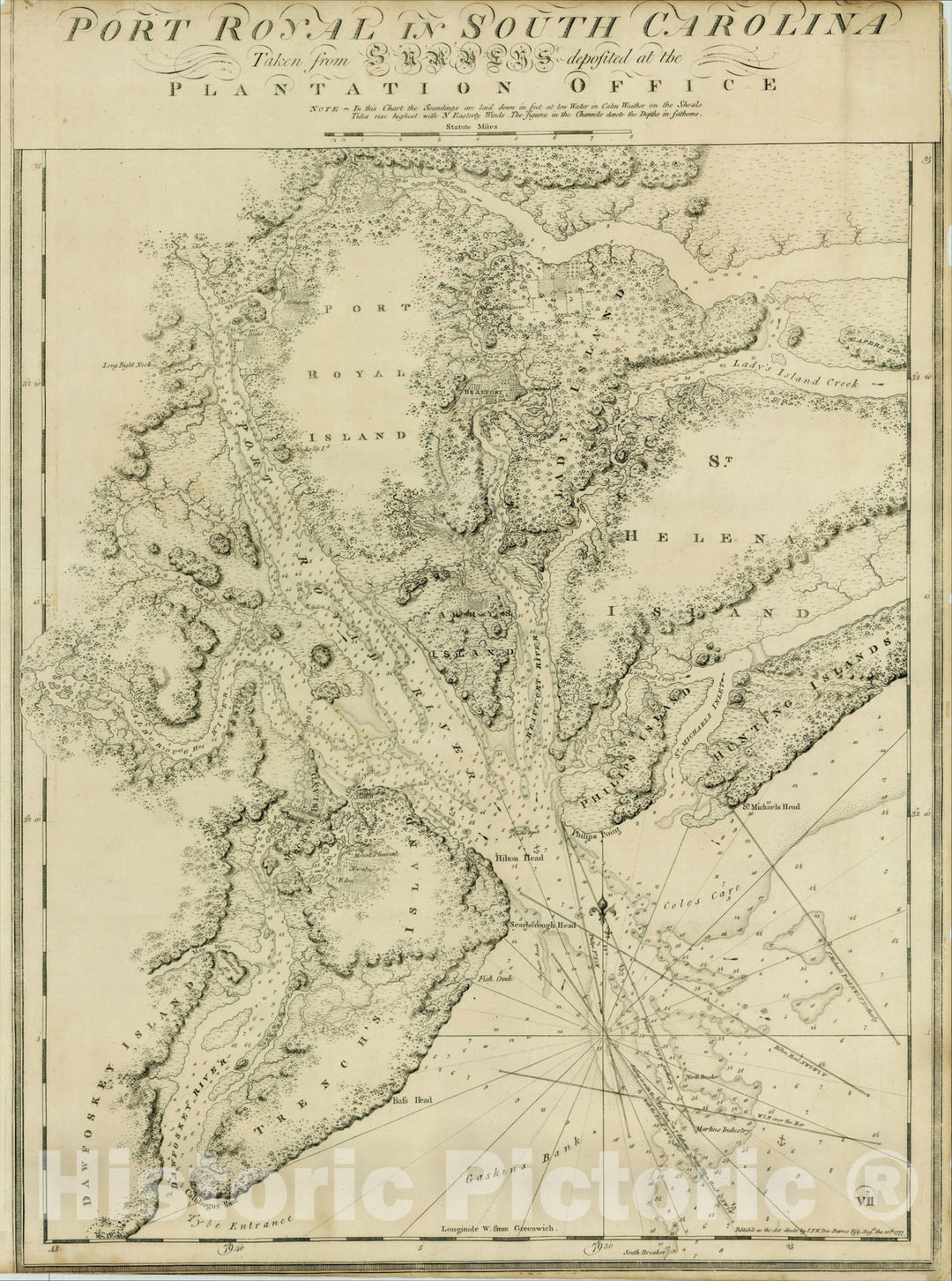 Historic Map : Port Royal in South Carolina Taken from Surveys Deposited at the Plantation Office, 1777, , Vintage Wall Art