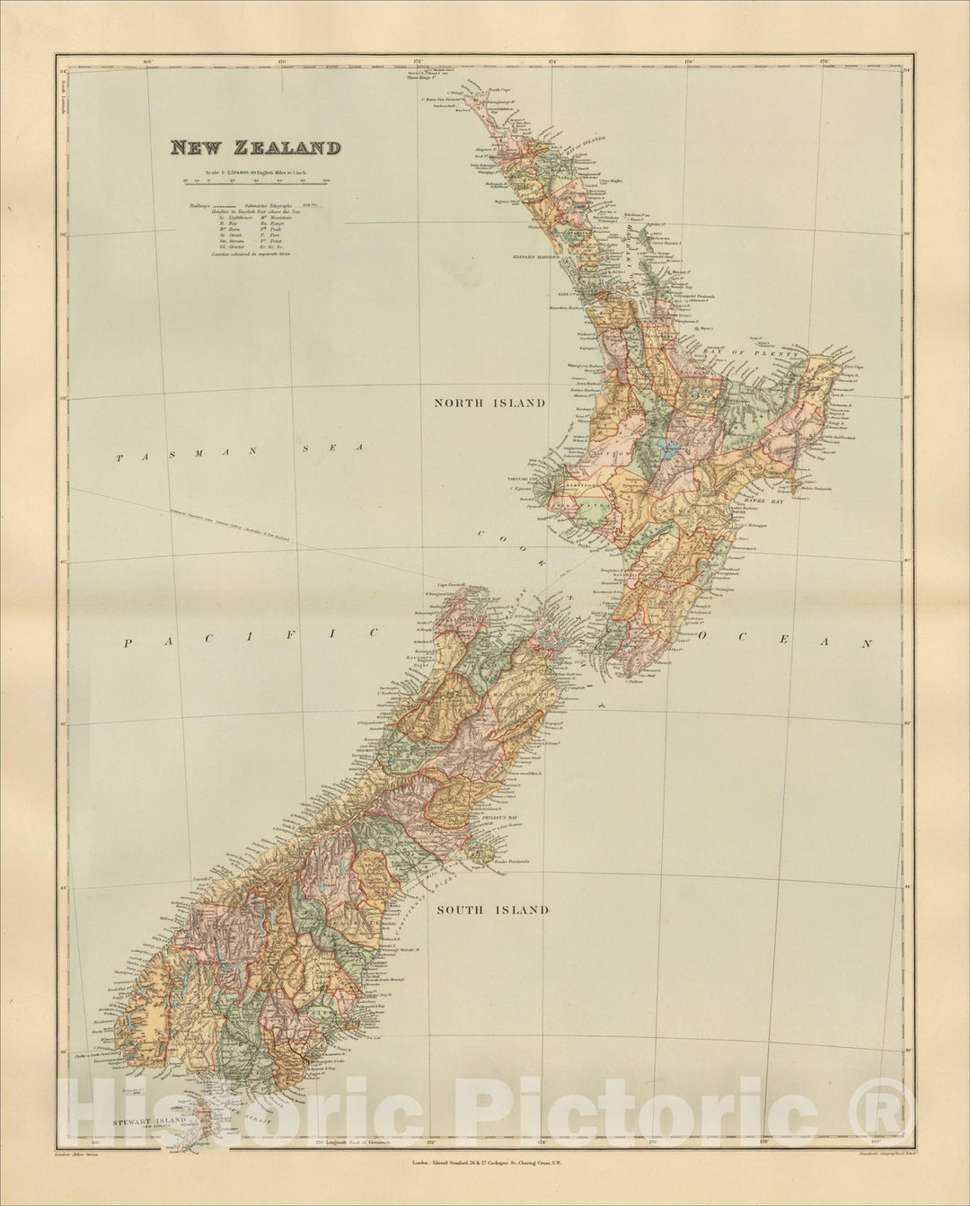 Historic Map : New Zealand, 1896, Edward Stanford, Vintage Wall Art