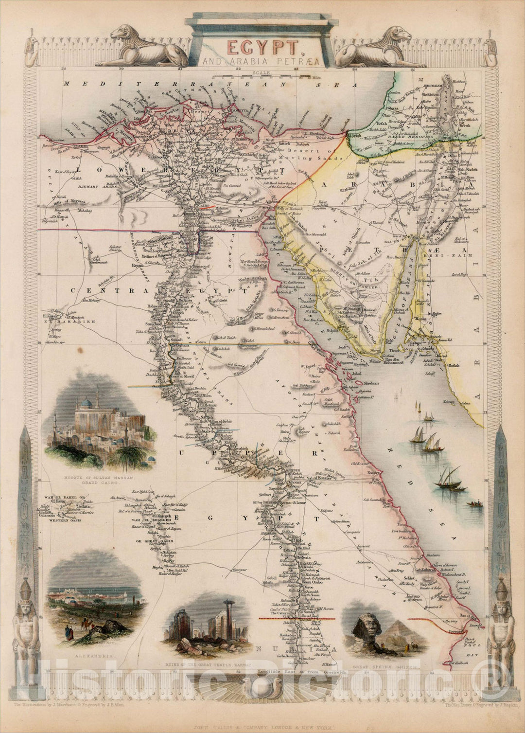 Historic Map : Egypt, And Arabia Petraea, 1851, John Tallis, v3, Vintage Wall Art