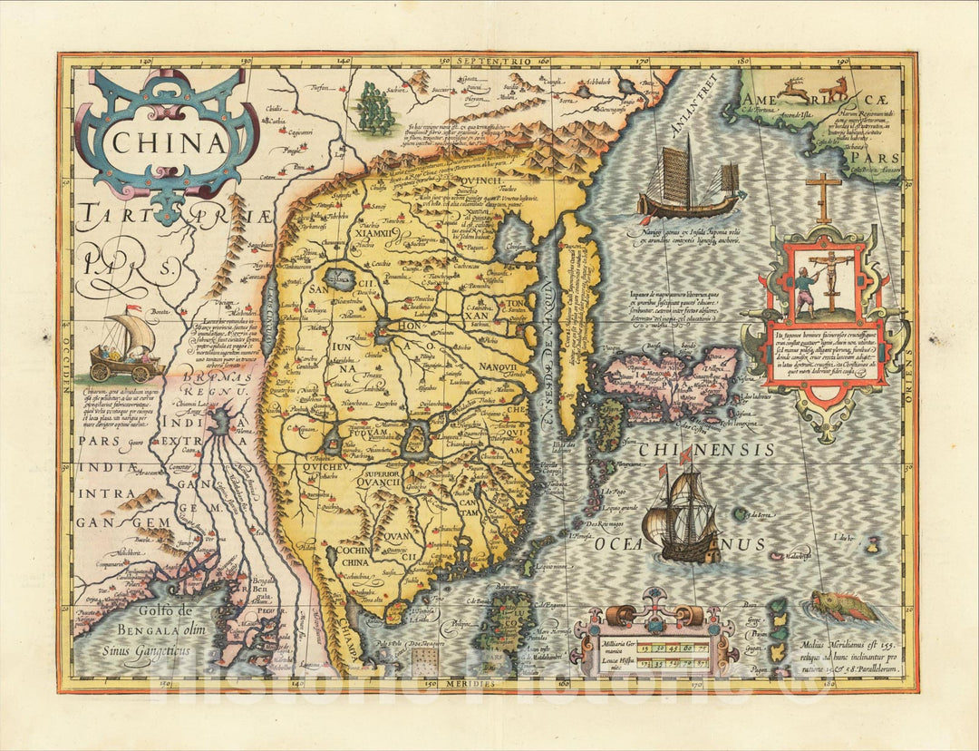 Historic Map : China, c1606, Jodocus Hondius, Vintage Wall Art