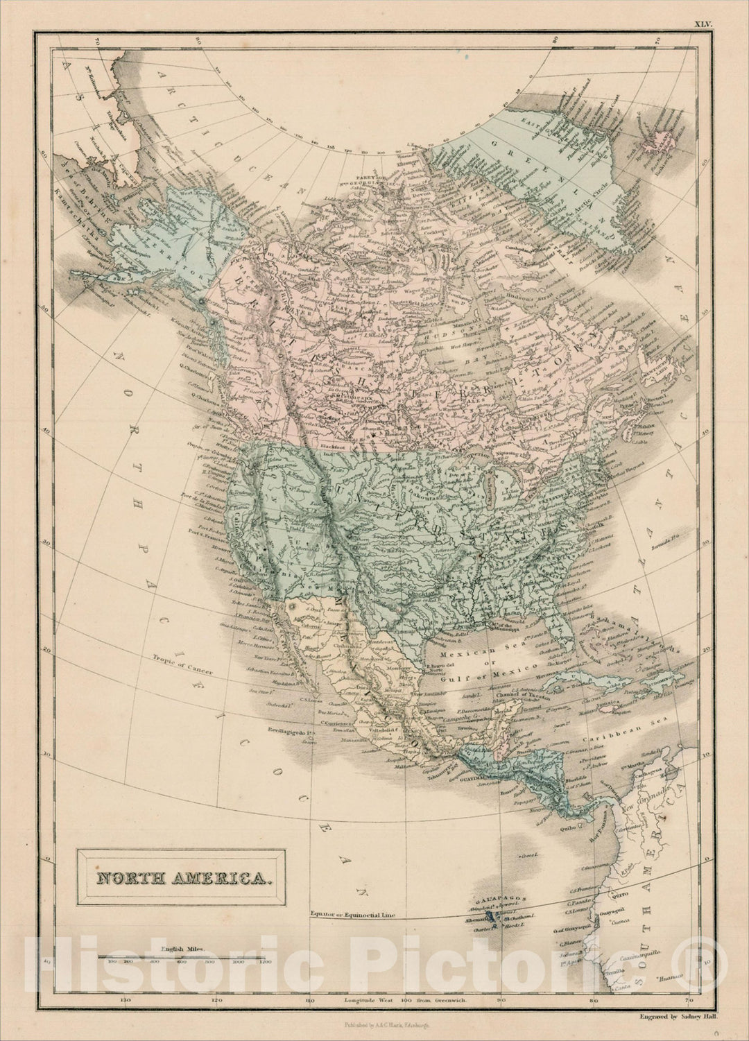 Historic Map : North America, 1855, Adam & Charles Black, Vintage Wall Art