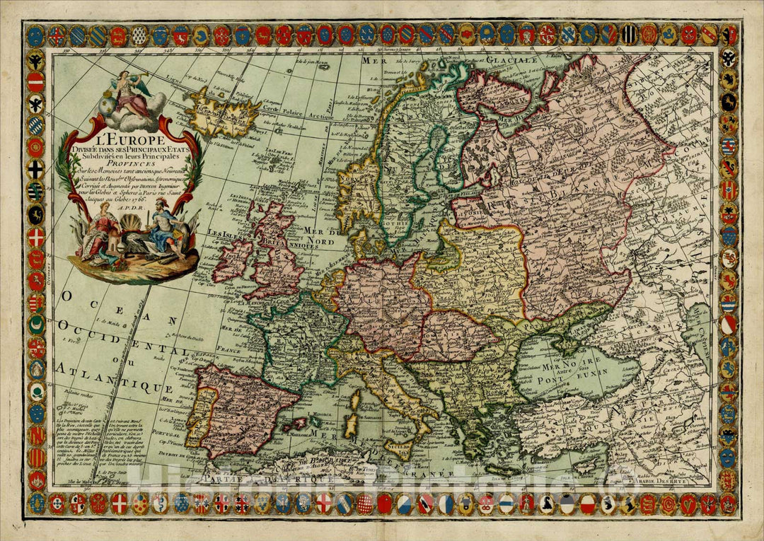 Historic Map : L'Europe Divisee Dans Ses Principaux Etats, 1766, 1766, Louis Charles Desnos, Vintage Wall Art