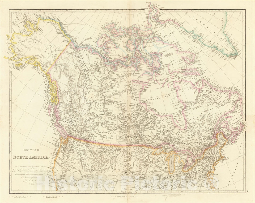 Historic Map : British North America. By Permission Dedicated to The Honble. Hudsons Bay Company, 1859, John Arrowsmith, Vintage Wall Art